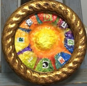 Tiny mixed media (color circle with with word, Radiance)