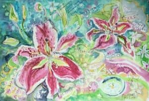 Watercolor painting of lilies